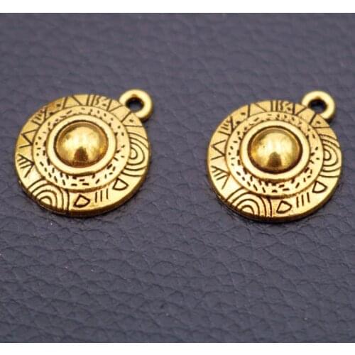 8pcs Antique Gold Color Round Shield Pendant DIY Retro Earrings Bracelet Metal Accessories For Charms Jewelry Handicrafts Making