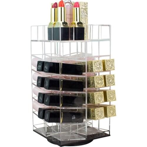Acrylic 64 Slots Lipstick Storage Rack Lip Gross Holder Makeup Organizer Lipstick Standing Rack Rotating Holder Box