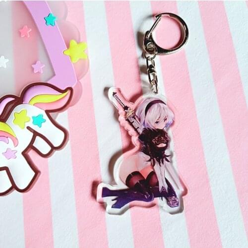 4 Pcs/lot NieR Automata 2B Anime Acrylic Keychain Figure Pendant Keyring Toys Gift