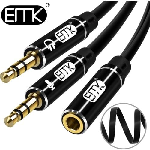 EMK microphone Audio cable 3.5mm Female to 2 Male Headphone splitter cable computer mic aux cable Y adapter for headset to PC