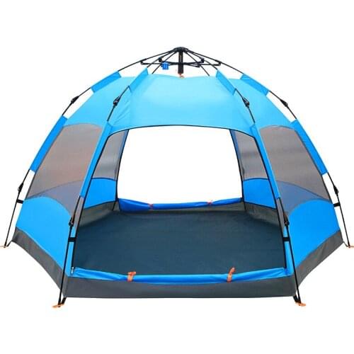 Automatic double-layer hydraulic two-door four-window 5-8 people hexagonal outdoor camping ventilation tent free to build