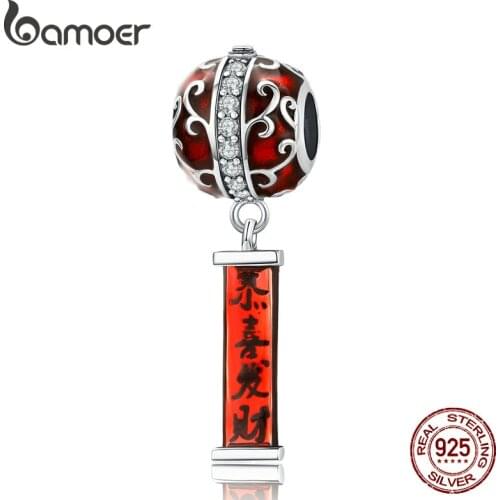 Bamoer Sterling Silver 925 Chinese Spring Festival Lantern Couplet Pendant Charm fit Original Silver 925 Snake Bracelet BSC134