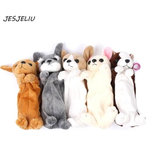 2021 NEW Kawaii Cartoon Plush Dog Pencil Case Cute Animal Pen Bag Box For Kids School Supplies Material Korean Stationery