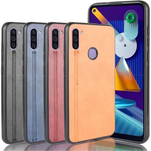 For Samsung Galaxy M11 Case Luxury Calfskin PU Leather lines Hard Back Cover Case For Samsung M11 M 11 M115F SM-M115F Phone Case