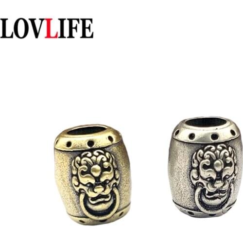 DIY Mythical Beast Face Knife Beads Accessories Pure Copper Vintage EDC Outdoor Tool Umbrella Rope Hanging Keyring Pendants Gift