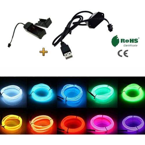 1M 2M 3M 4M 5M Flexible Neon Light Glow LED EL Wire Rope tape Cable Strip LED Neon Lights Shoes Clothing Car + 3V 5V Drive