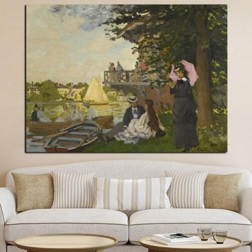 Print Canvas Art Claude Monet Landing Stage Boat Impressionist Landscape Painting Poster Portrait Wall Picture for Living Room