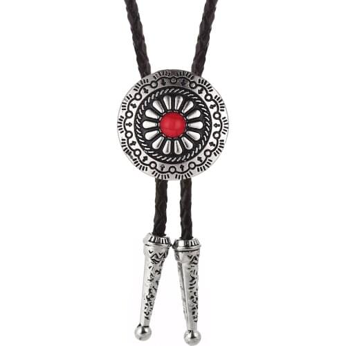 Western cowboy bolo tie men and women leather suit collar rope natural pine stone zinc alloy pendant