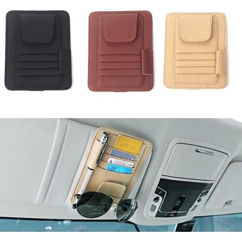 Leather Car Sun Visor Organizer Storage Bag Card Holder Multifunctional Pen Sunglasses Stowing Tidying