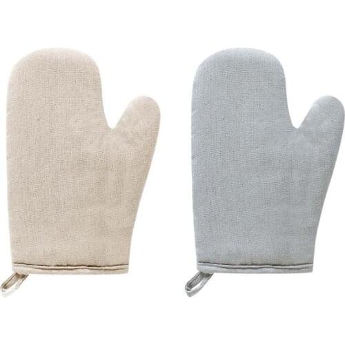 Kitchen Heat Resistant Glove Cotton Linen Baking BBQ Cooking Mitts Microwave HX6D