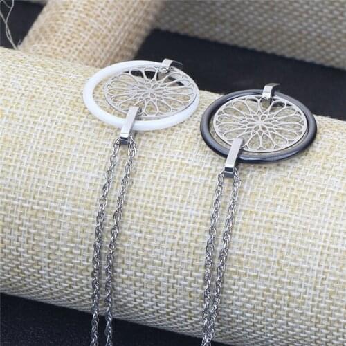 2021 Hot Sale Fine Jewelry 2 Colors female Crystal from Swarovskis Geometric flower Titanium steel Ceramic bracelet Fit Women