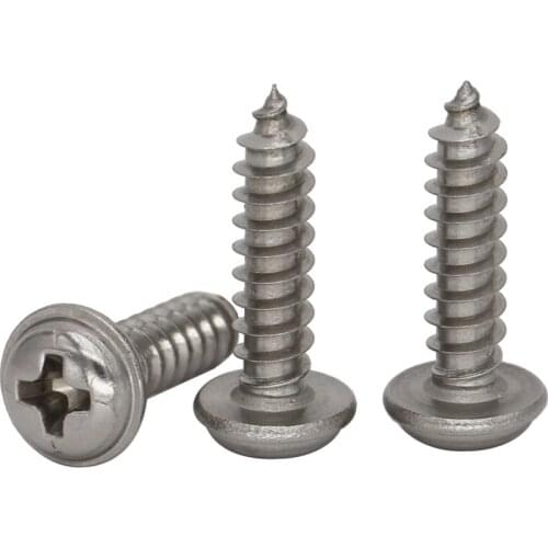 M2.6 M2.6x10 M2.6*10 M2.6x12 M2.6*12 304 Stainless Steel PWA Pan Head Pointed Tail Cross Phillips Self Tapping Screw With Washer