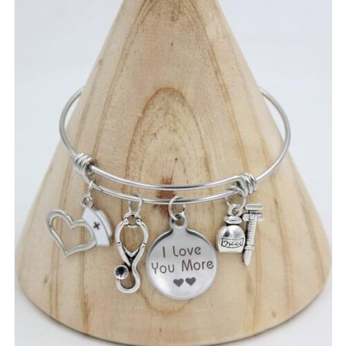 Nurse Jewelry Stethoscope Nurse Hat Cap Charm Bracelets For Women Stainless Steel Bangles Nurse Gifts