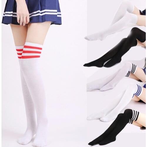 College winds sexy cotton socks women stripes knees girl lady sock three bars knees high tube student socks High Hot Thigh 2pai