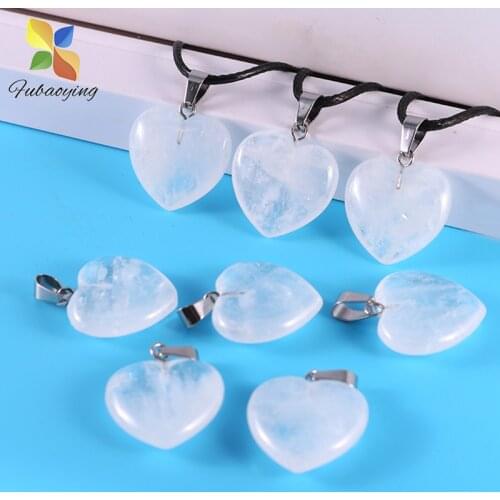 20mm Love Heart Stone Beads Pendants Charms Wholesale Natural White Quartz For DIY Jewelry Making Women Gift