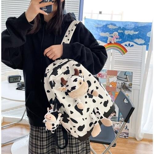 2021 Harajuku Casual Backpack Women Trendy Cow Toy Embed Laptop Bookbag Large Capacity Cute Lovely Student School Daypack