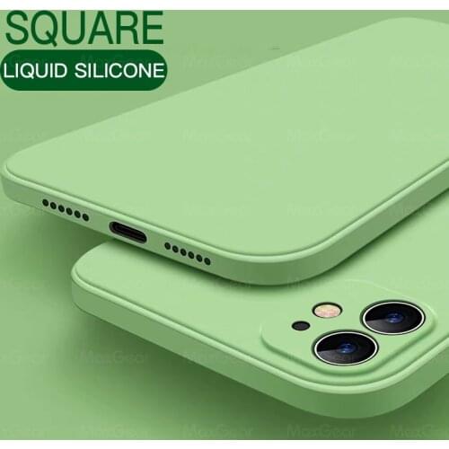 New Square Liquid Silicone Phone Case for iPhone 11 Pro XS Max SE 2020 X XR 8 7 6s Plus 12 Shockproof Original Solid Color Cover