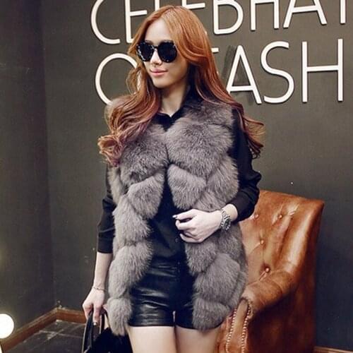Savabien Winter Women Fox Faux Fur Vest Solid Sleeveless Furry Jackets Coats 2019 Fashion Fake Fur Jacket Warm Outerwear Female