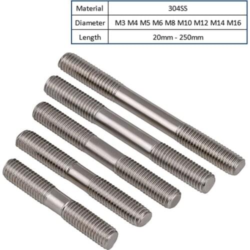 M3 M4 M5 M6 M8 M10 M12 M14 M16 304 Stainless Steel Stud Bolts Screw Rod Tooth Stick Double Head Stud Srod Bolt Metric Standard