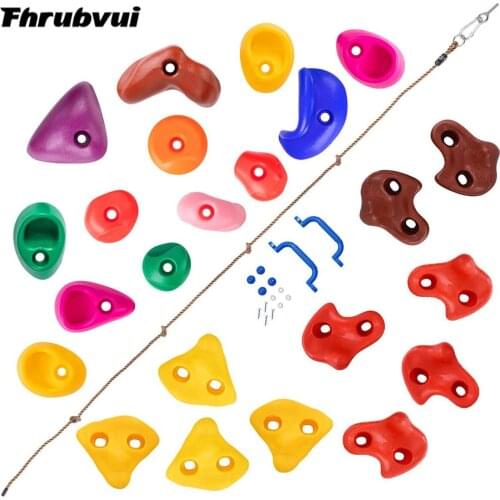 Wall Climbing Rocks of 23pcs Rock Wall Holds, 2pc Handles & 1pc 8ft Knotted Climbing Rope - Rock Wall Climbing Kit