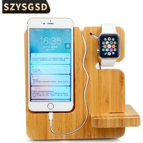 SZYSGSD Wood Bracket Desk Dock Charging Cell Phone Stand Watch Holder For iPhone X XR 8 7 6s For Apple watch 4 3 2 Charger Stand