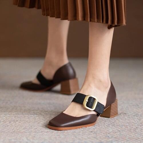 Genuine Leather Shoes Female Spring Mary Jane Shoes Female High-heeled Retro Pumps Shoes Female Buckle Shoes 2021 New Party Shoe