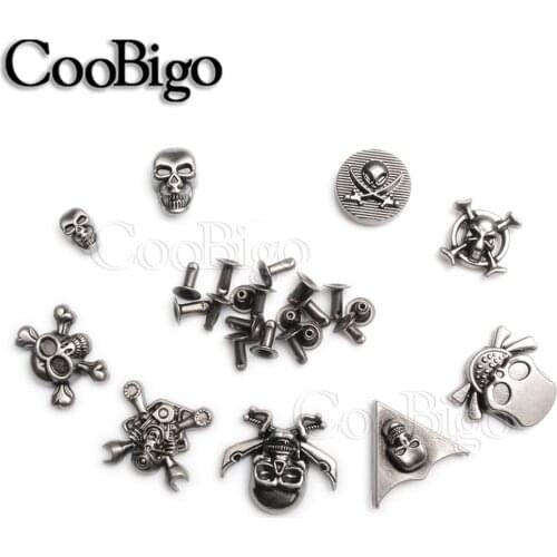 10 Sets Metal Studs Rivets Spikes Punk Riveter Decoration for Leather Clothes Jeans DIY Craft Sewing Accessories Pirate Skull