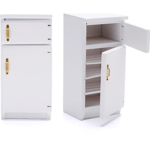 1pcs 1/12 Dollhouse Miniature Wooden Kitchen White Refrigerator Furniture Model Toy For Dollhouse Decoration