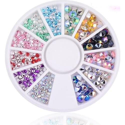 1 Pc 12 Grids 3D Gem Gillter Rhinestone Imitation Pearl Sequins For DIY Beauty Nail Art Wheel Decoration Accessories