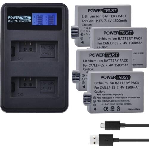 4PCS 1500mAh LP-E5 LPE5 LP E5 Battery +LCD Dual USB Charger for Canon EOS 450D 500D 1000D Kiss X3 Kiss F Rebel Xsi