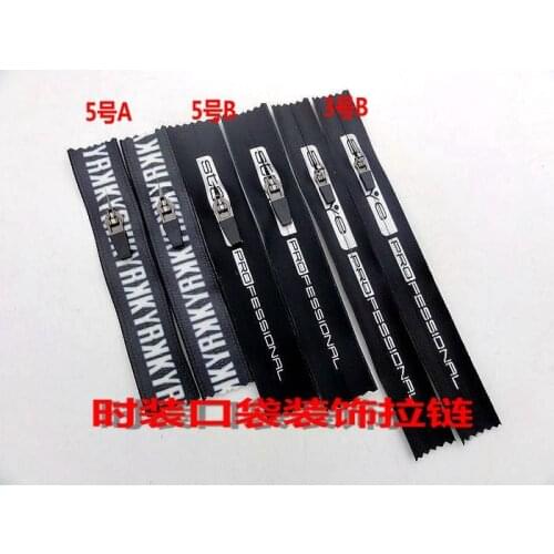 5# 14cm jacket pocket zipper waterproof zipper shoes zipper close end 3# 18cm 4pcs black with letters for sewing