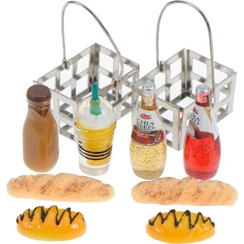 5pcs 1:12 Dinning Fruit Metal Coffee Wine Bread Milk Basket Food Dollhouse Miniature Food Toy Doll House Miniature Accessories