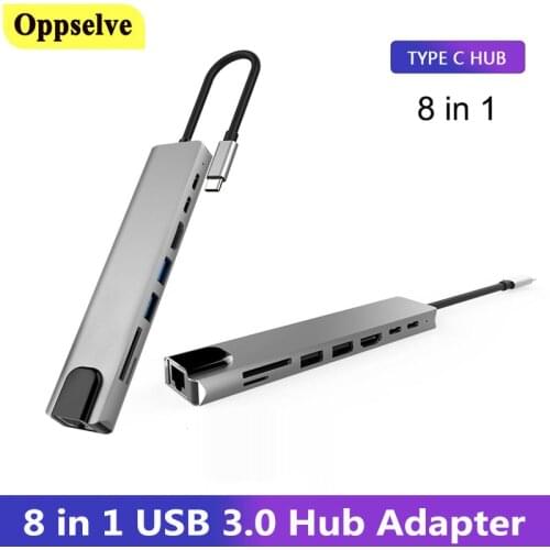 8 in 1 USB 3.0 Hub to 4K HDMI-Compatible RJ45 USB SD/TF Card Reader PD Fast Charge USBC3.1 TF SD Reader Slot for MacBook Pro Air