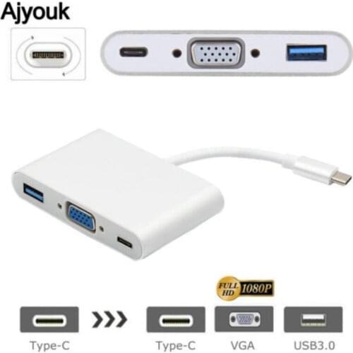 50PCS USB 3.1 Type-C To Female VGA +USB 3.0 HUB+ USB-C PD USB-C Male to PD USB 3.0 VGA Type C Female Charger Adapter