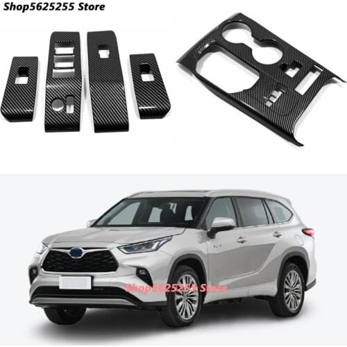 For Toyota Highlander 2021 2022 Accessories Carbon Fiber Interior Protector Gear Shift Frame Glass Lift Panel Cover