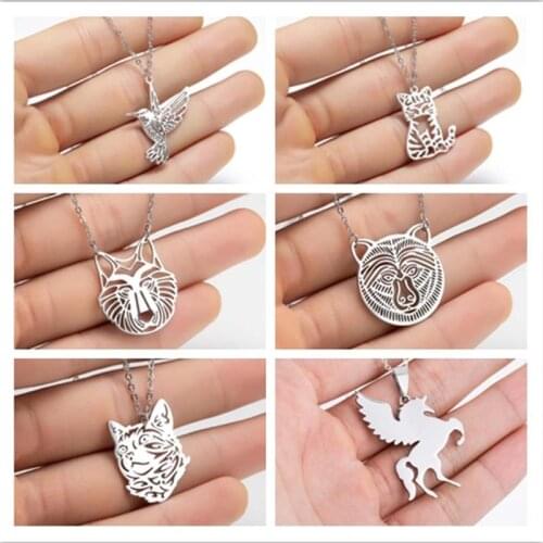 2020 New Silver Color Korean Fashion Horse Dog Chain a Mini Cute Cat Necklace Pendant Woman Jewelry Female New Year Gift Cosplay