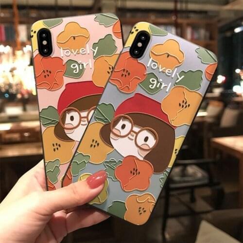 Lovely Girl 3D Embossed Phone Case for iPhone X XS XR 11 12 Pro MAX 6 7 8 Plus SE2 Capa Soft TPU Back Covers Cozy Matte Cases