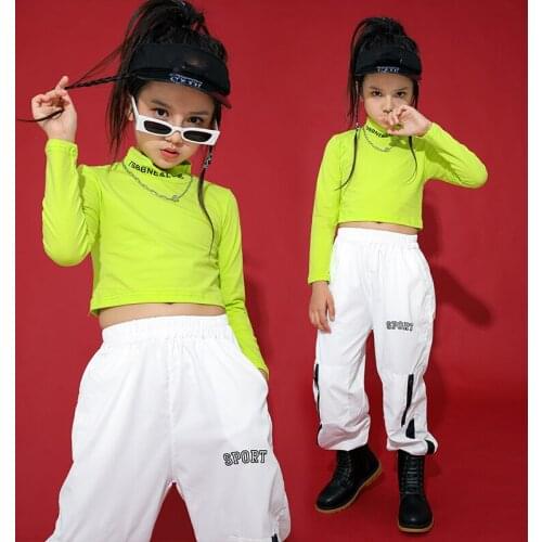 Kids Hip Hop Jazz Dance Costume For Girls Cropped Sweatshirt Shirt Jogger Pants Street Dance Clothes Hip Hop Stage Wear SL4067