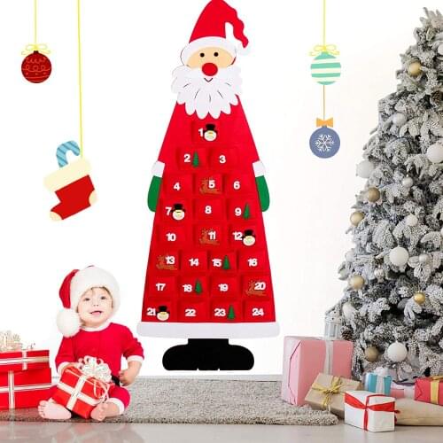 Christmas Felt Advent Wall Hanging Calendar Christmas Count Down Calendar with Pockets 24 Days Kids Toys Christmas Gift