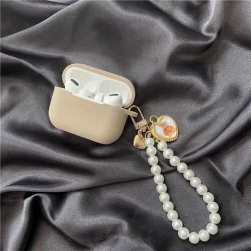 For AirPods 2 Case Korea Cute Bear Case luxury Flower Pearl bracelet Keyring Silicone Earphones Case for apple air pods cover
