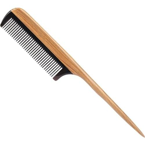 Hair Combs -Natural Fine Tooth Wooden Tail Comb - No Static Purple Heart Wood Comb With Black Horn Teeth