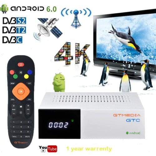 Gtmedia GTC Android TV box+ Terrestrial Satellite TV Receiver Combo Tuner DVB-S DVB-T DVB-C Amlogic S912 supports 4k HD TV box