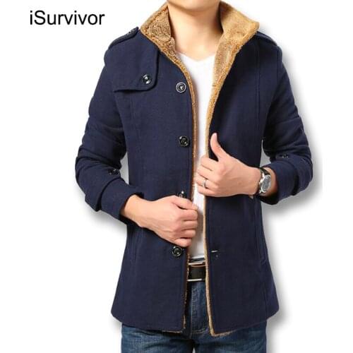 ISurvivor 2021 Men Winter Thick Fleece Single Breasted Coats Jackets Parkas Male Casual Fashion Slim Fit Large Size Coats M-4XL