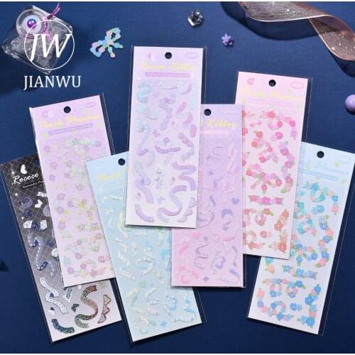 JIANWU 2 Pcs Romantic Ribbon Stickers Kawaii Stationery Sparkling Laser Journal Scrapbooking Decoration Phone Stickers Supplies