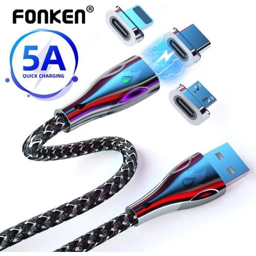 Magnetic Cable USB Type C 5A Fast Charge Cable For Samsung S9 Xiaomi mi 9 10 Pro Type-C Micro USB Magnet Charge Cable For Iphone