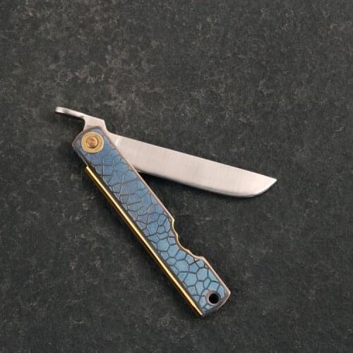 Pocket folding knife outdoor EDC tools knife 14C28N blade Titanium handle with leather sheath