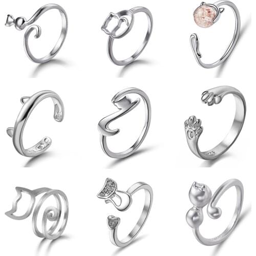 New Simple Rings Cute Cat Open Finger Rings Cat Ear Paw Adjustable Kitten Design Ring Female Engagement Wedding Gift Jewelry