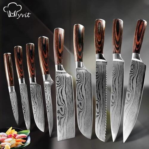 Kitchen Knives Set Chef Knives 7CR17 440C High Carbon Stainless Steel Damascus Drawing Gyuto Cleaver Set Slicer Santoku Knife