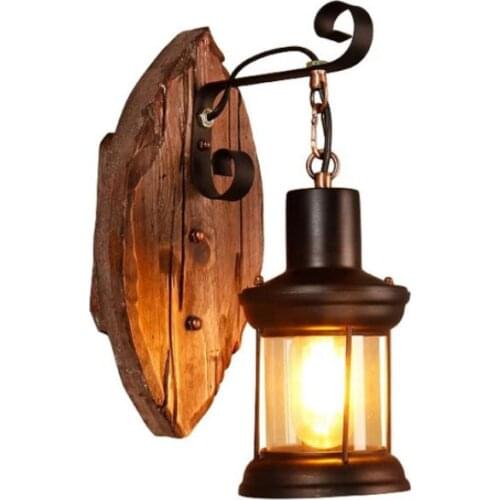 Loft Retro Nostalgic Wall Lamp Industrial Solid Wood Creative Decorative Wall Lamp For Cafe Restaurant Aisle Indoor Lights