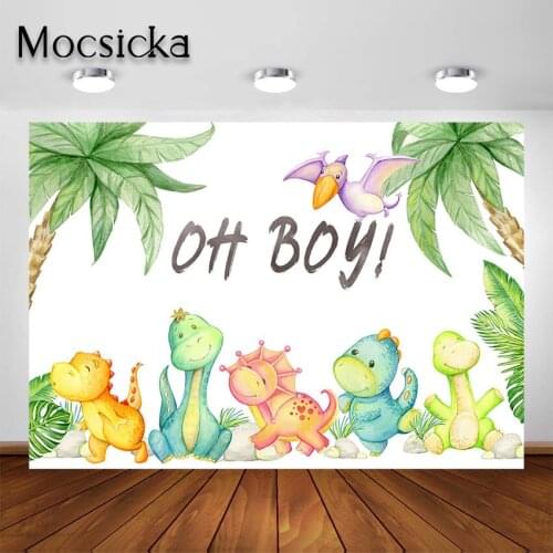 Mocsicka Oh Boy Dinosaur Baby Shower Backdrop Jungle Tropical Palms Its a Boy Baby Shower Dino Birthday Party Photo Background